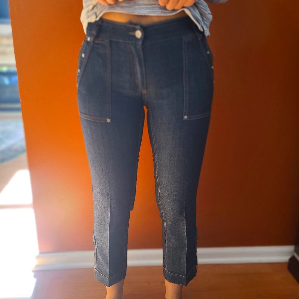 LES COPAINS Women's Low Waist Crop Jeans 27/4 Navy Size Altered to IT 40 Italy